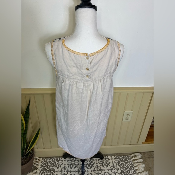 C&C California 100% Linen Embroidered Boho Shift Dress Cream S Beach Vacation - Picture 5 of 13